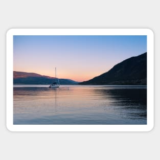 Peaceful Okanagan Lake Sunset with Sailboat View Sticker
